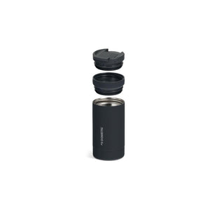 Dometic Tumbler 350ml zwarte beker getoond met losse onderdelen en dopjes