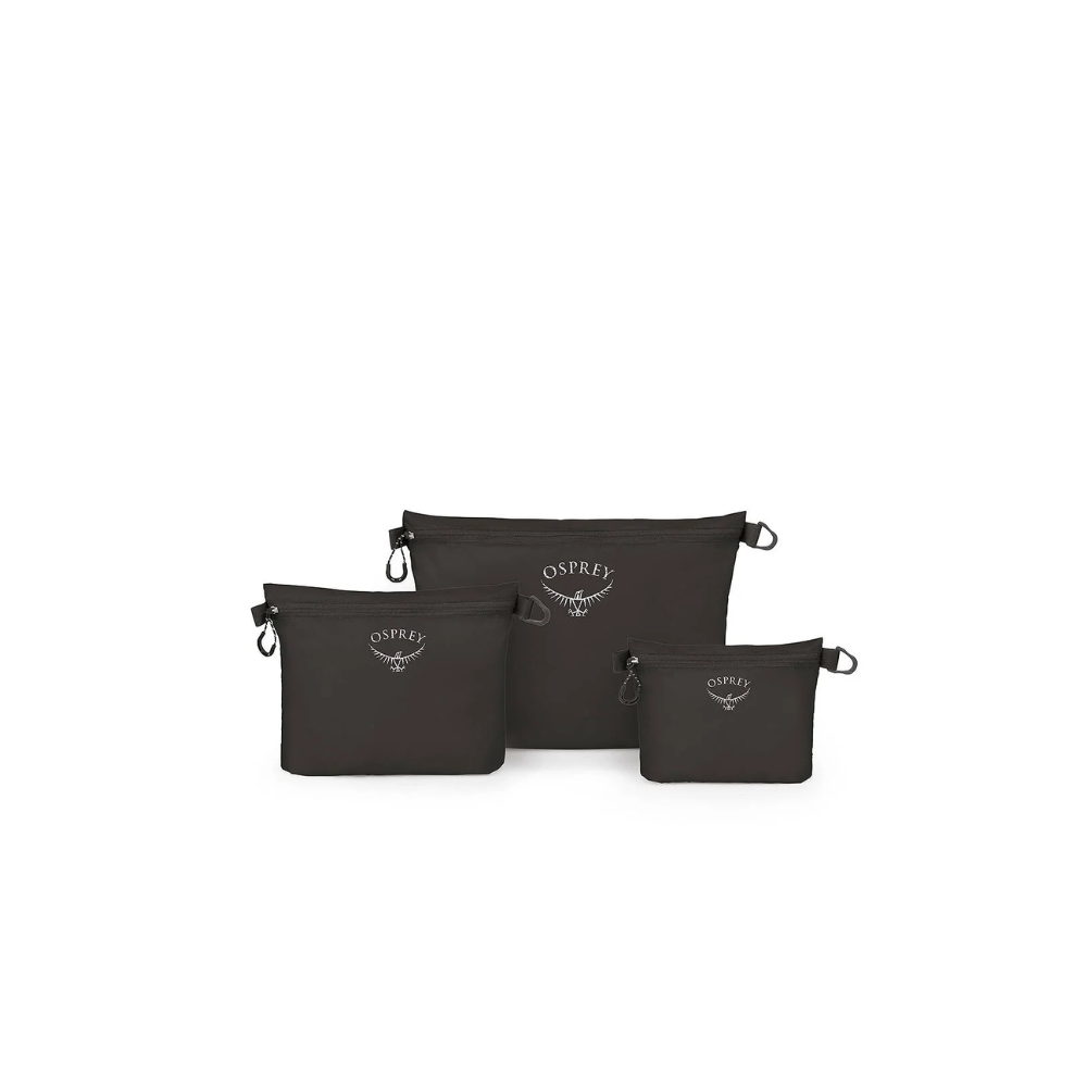 Osprey Ultralight Zipper Sack Set Black driedelige set zwarte lichtgewicht opbergtasjes met ritssluiting