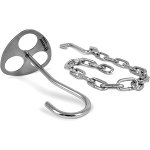 Grote RVS Petromax driepoot ring XL met ketting en haak voor het bouwen van een zware houten driepoot met dikke palen boven het kampvuur.
