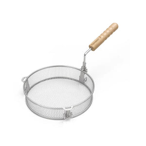 Roestvrijstalen Petromax frituurmand van fijn gaaswerk met handgreep, geschikt voor het frituren en koken in een Dutch Oven.
