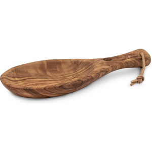 Handgemaakt Petromax bord van olijfhout met een diameter van 25 cm en een natuurlijke houtnerf voor outdoor servies.