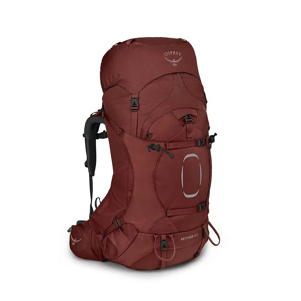 Osprey Aether 65 Deep Acorn Red S-M roodbruine heren trekkingrugzak van 65 liter met AirScape rugpand