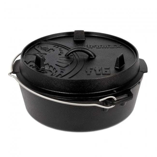 Petromax Dutch Oven FT6-t gietijzeren outdoor stoofpan met een vlakke bodem zonder pootjes en een inhoud van 5,5 liter