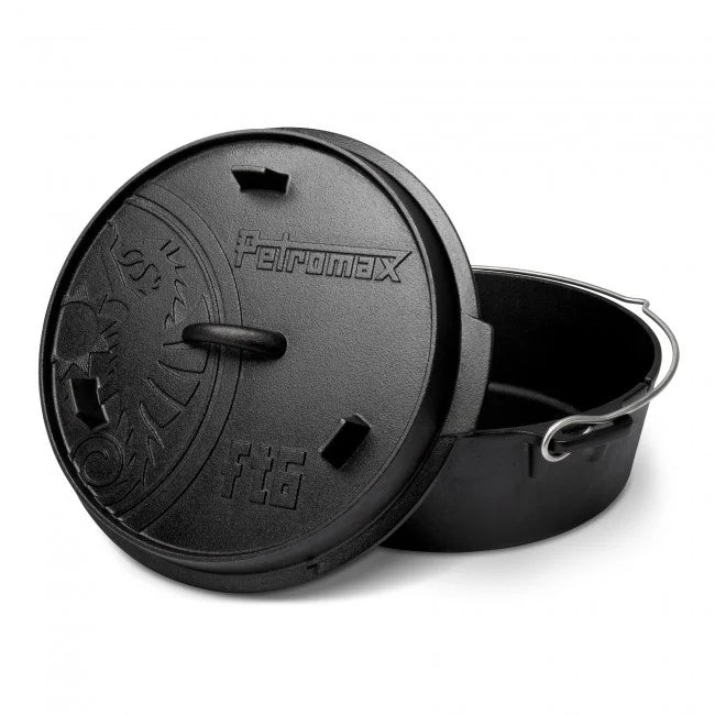 Petromax Dutch Oven FT6-t gietijzeren outdoor stoofpan met een vlakke bodem zonder pootjes en een inhoud van 5,5 liter