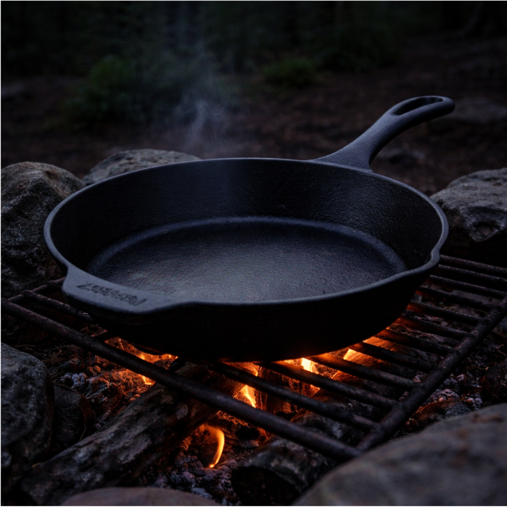 Petromax FP25 Essential gietijzeren skillet koekenpan met een diameter van 25 centimeter en een lange steel met tegenhandvat