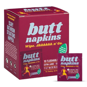 Butt Napkins roze doos met 10 extra grote, vochtige, doorspoelbare toiletdoekjes (7x7 inch) voor onderweg