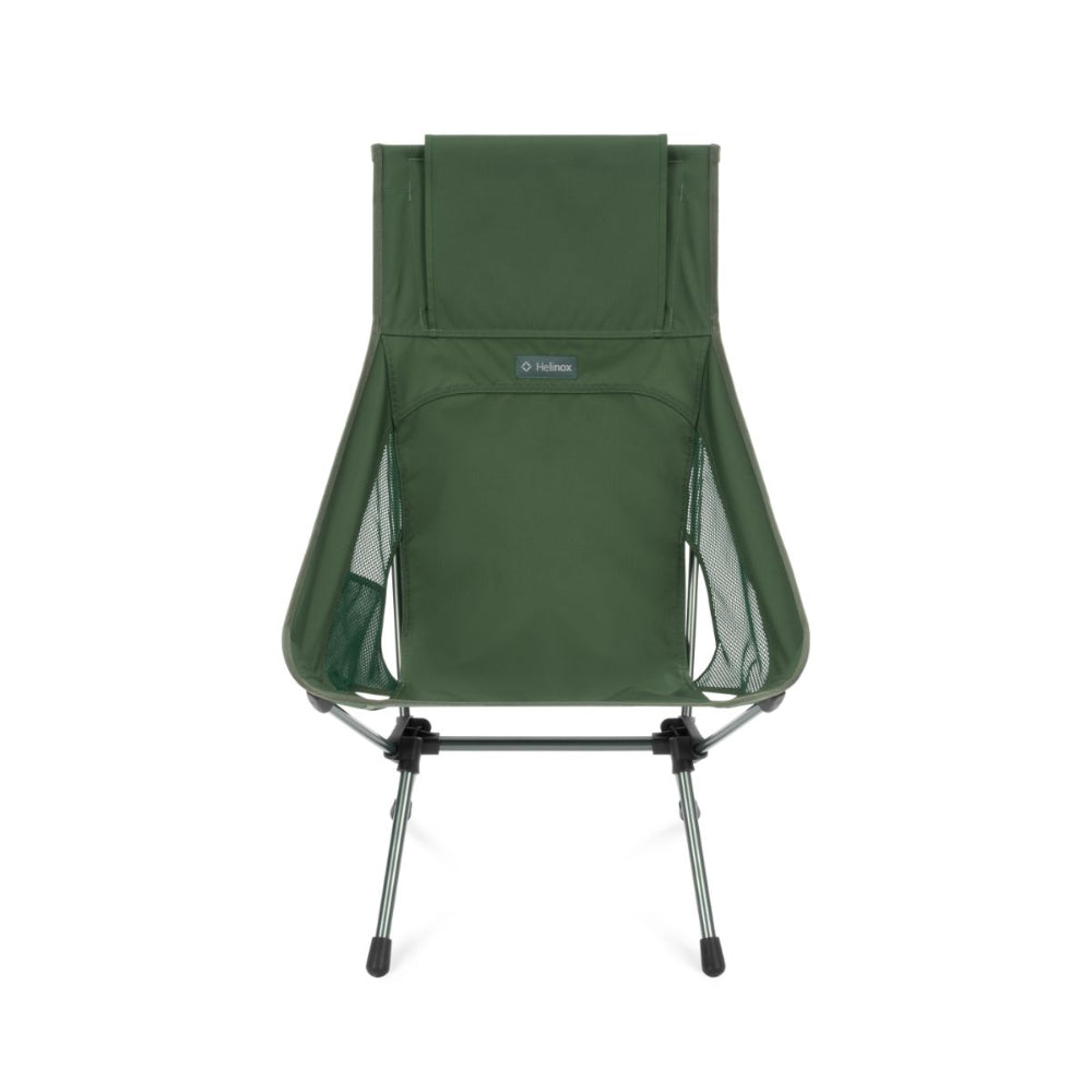 Helinox Sunset Chair olijfgroene kampeerstoel, recht vooraanzicht met zicht op het frame