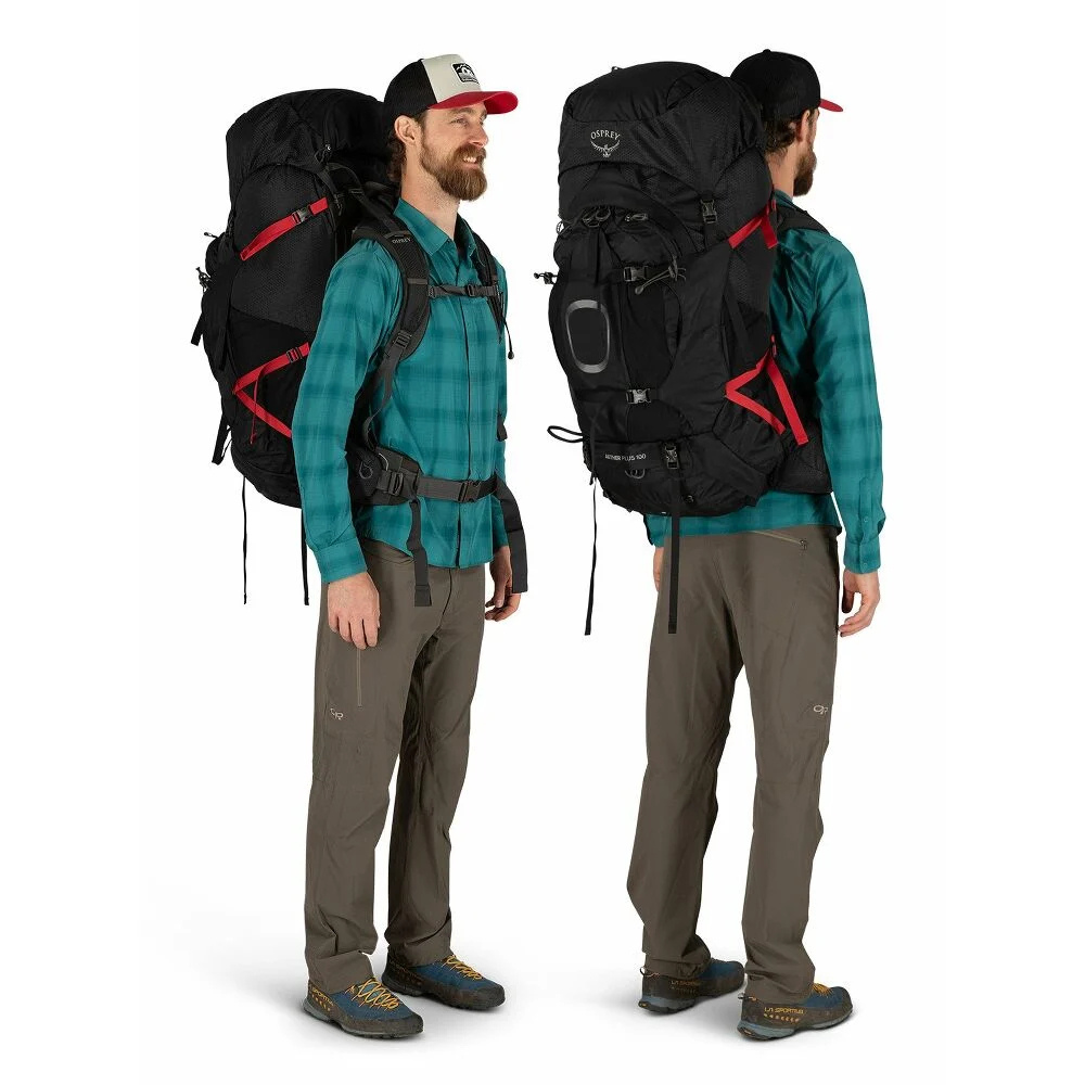 Osprey Aether Plus 85 Black L-XL grote zwarte heren trekkingrugzak van 85 liter met verstelbaar rugpand