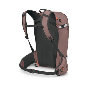 Zijaanzicht van de Osprey Sopris 32L dames toerskirugzak in bruin met ergonomische schouderbanden en heupband