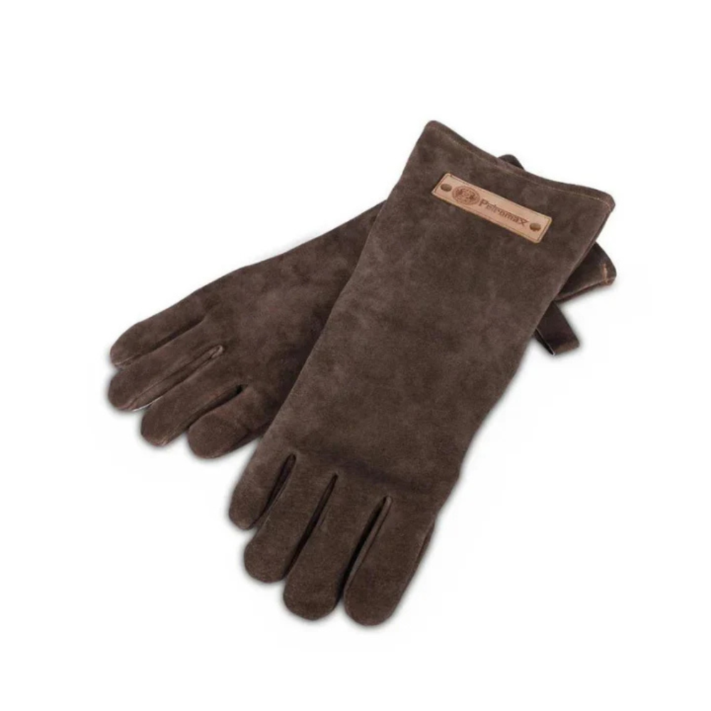 Donkerbruine Petromax suèdeleden barbecue handschoenen maat XL met hittebestendige Kevlar handpalmen voor outdoor koken.