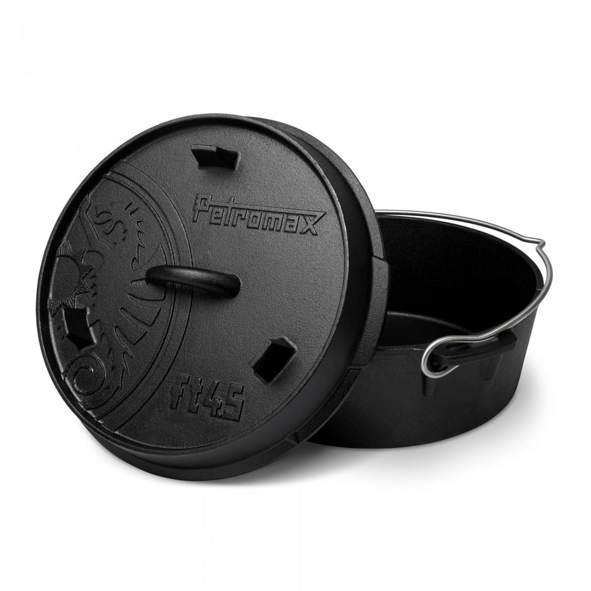 Petromax Dutch Oven FT4.5 gietijzeren outdoor stoofpan met een vlakke bodem zonder pootjes en een inhoud van 3,5 liter