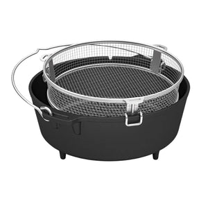 Roestvrijstalen Petromax frituurmand van fijn gaaswerk met handgreep, geschikt voor het frituren en koken in een Dutch Oven.