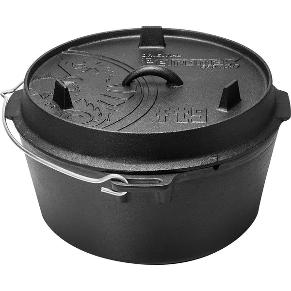 Petromax gietijzeren Dutch Oven ft9 zonder pootjes met een vlakke bodem en een multifunctioneel deksel voor outdoor koken.