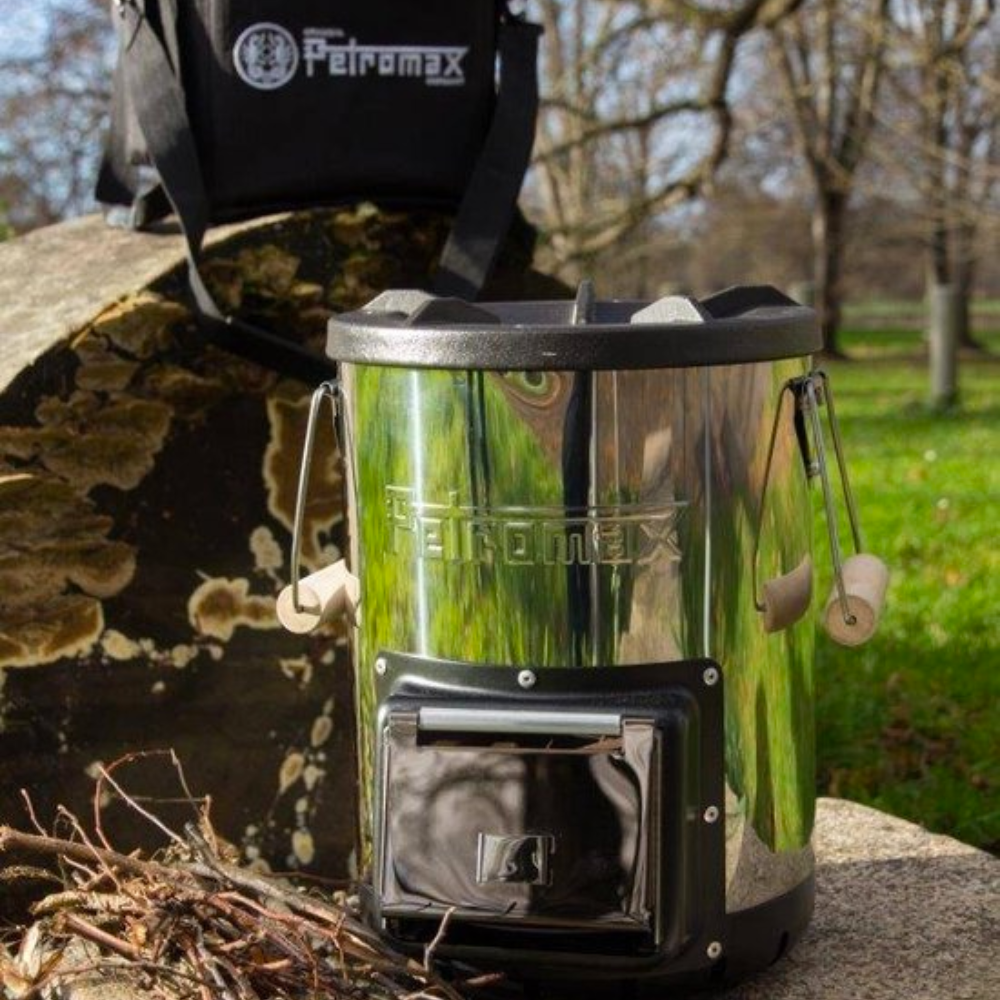 Petromax Rocket Stove RF33 outdoor kookkachel van roestvrij staal met gietijzeren bovenkant