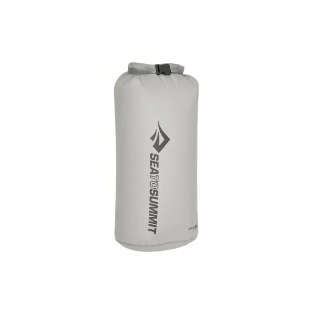 Sea to Summit Ultra-Sil Dry Bag waterdichte opbergzak in het grijs met een zwarte rolsluiting en logo