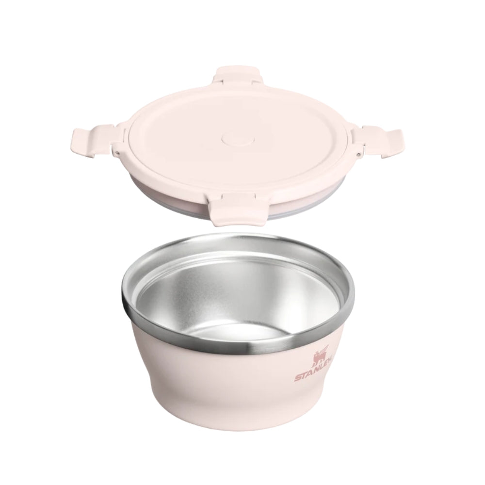 Stanley Leakproof Bowl 946ml set van roze RVS kom en bijpassende deksel met clips