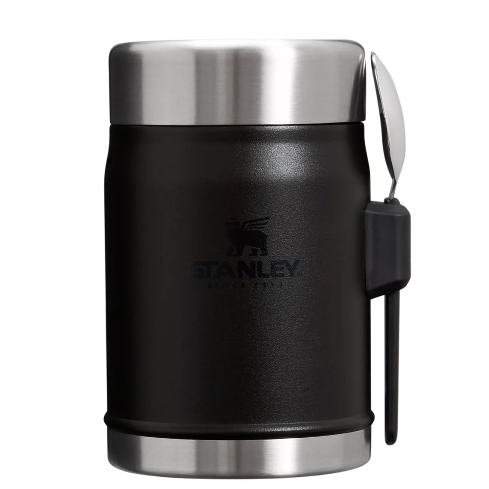 Stanley Legendary Food Jar zwarte roestvrijstalen geïsoleerde voedselcontainer van 0,4 liter met bijbehorende spork
