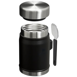 Stanley Legendary Food Jar zwarte roestvrijstalen geïsoleerde voedselcontainer van 0,4 liter met bijbehorende spork