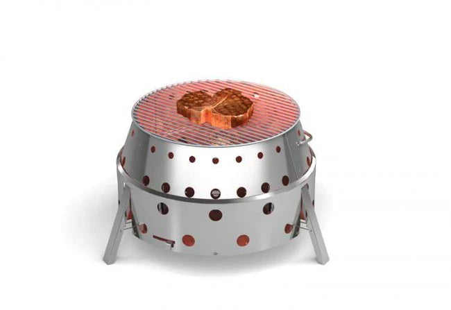 Petromax Atago Gasgrill draagbare gasbarbecue van roestvrij staal met een inklapbaar onderstel en ronde brander