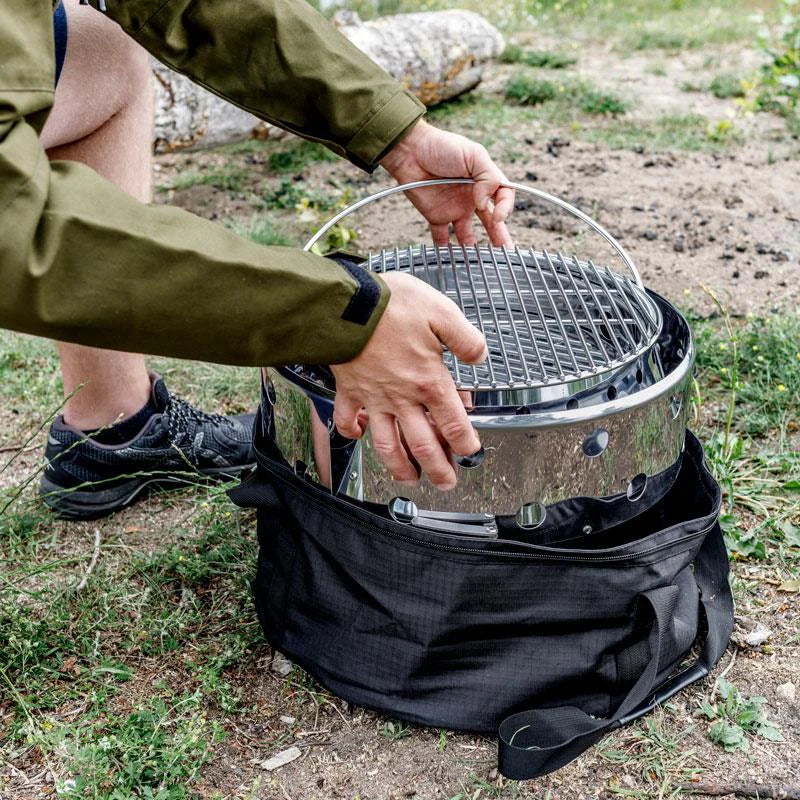 Petromax Atago Gasgrill draagbare gasbarbecue van roestvrij staal met een inklapbaar onderstel en ronde brander