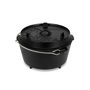 Gietijzeren Petromax ft9 Dutch Oven met pootjes en een inhoud van 7,5 liter voor koken en stoven direct in de hete kolen.