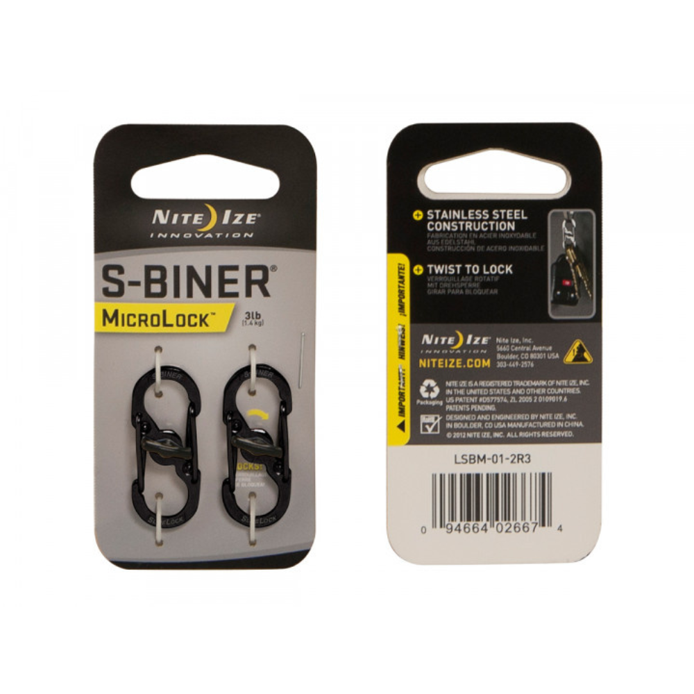 Nite Ize S-biner Karabijnhaak Microlock 2-pack zwart - Outdoor Food